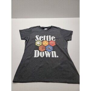 Settlers of Catan Board Game T-Shirt “Settle Down” Gray Women Size Large
